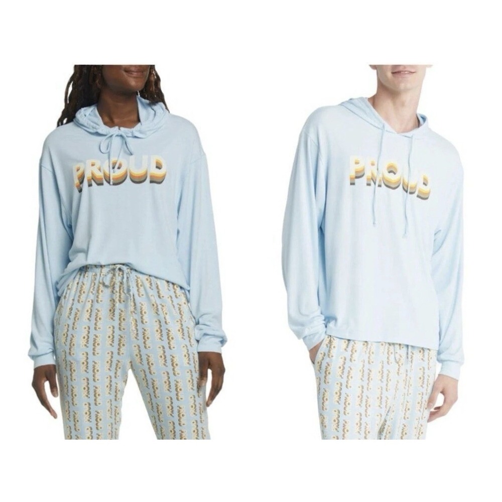 BP Pride Gender Inclusive Proud Graphic Hoodie Sweatshirt Light Blue XS NWT